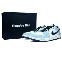 Jordan Баскетбольные кроссовки Air 1, износостойкие, винтажные, низкие, мужские, белые, синие ih0648-141(team567-冰封之心s-box) | white blue (black shopping bag)