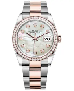 Rolex Datejust 36 Steel & Everose Gold Mother-of-Pearl Diamond Dial Diamond Bezel Women's Watch m126281rbr-0010