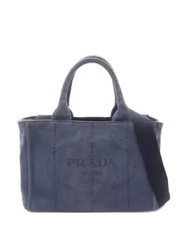 Prada 2000s Canapa Dark Blue Logo Plaque Tote Bag, ID:31678744