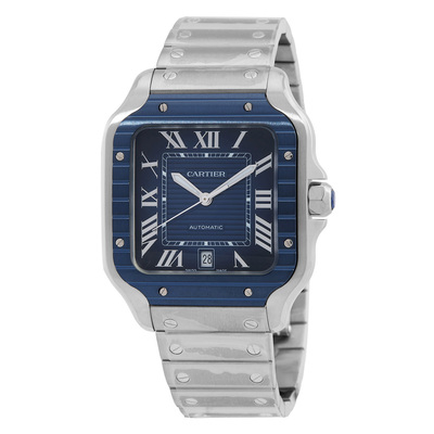 Cartier Santos Large Model Blue Striated Dial Automatic Mens Watch WSSA0048 (blue, arb25110)