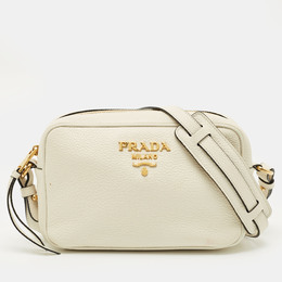 Prada White Vitello Phenix Leather Camera Crossbody Bag 1214877