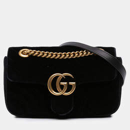 Gucci Black Small GG Marmont Matelasse Velvet Shoulder Bag 1241271