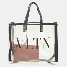 Valentino Black/Red Leather and PVC VLTN Rockstud Tote 1240866