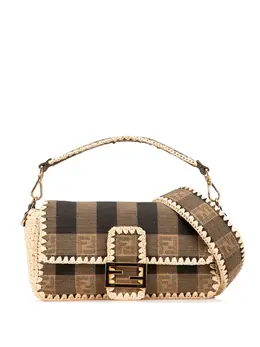 Fendi 2000-2010 Pequin Gingham Canvas And Raffia Baguette satchel 32042768