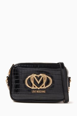 Love Moschino Small Crossbody Bag in Croc-embossed Faux Leather 217949936_2709