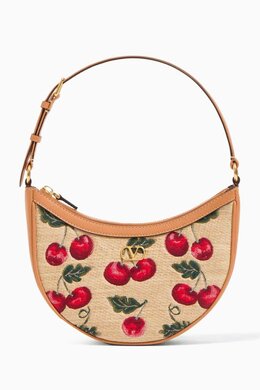 Valentino Garavani VLOGO Signature Mini Hobo Bag in Cherry-printed Raffia 218231404_195