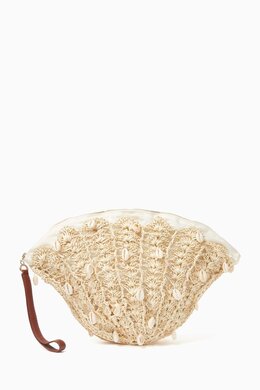 Sensi Studio Seashell Embroidered Clutch in Toquilla Straw 218405491_7762