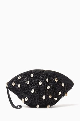 Sensi Studio Seashell Embroidered Clutch in Toquilla Straw 218405491_2709