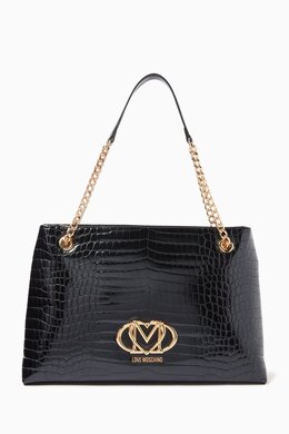 Love Moschino Medium Shoulder Bag in Croc-embossed Faux Leather 217949937_2709