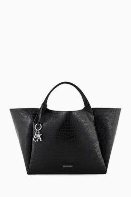 Emporio Armani Shopping Tote Bag in Croc-embossed Faux Leather 217720934_2709