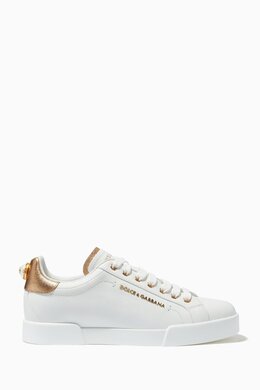 Dolce & Gabbana White & Gold Pearl-Detail Portofino Sneakers 211988183_2295