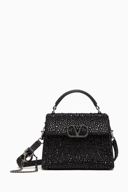 Valentino Garavani Mini VSLING Rhinestone-embellished Top-handle Bag in Leather 217854360_13