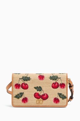 Valentino Garavani VLOGO Signature Mini Shoulder Bag in Cherry-printed Raffia 218171406_195