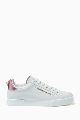 Dolce & Gabbana Pearl-Detail Portofino Sneakers in Calf Leather 211988183_5925