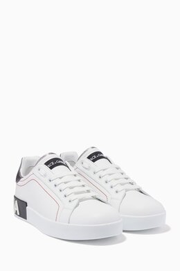 Dolce & Gabbana White & Silver Portofino Logo-Heel Sneakers 212150989_247