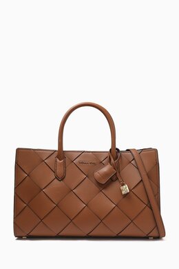 Michael Kors Medium Scarlett Satchel Bag in Woven Leather 218204993_15