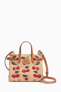 Valentino Garavani Small Antibes Cherryfic Tote Bag in Raffia Jacquard 218231406_195