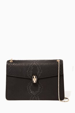 Bvlgari Black Serpenti Forever Python Leather Shoulder Bag 211314756_13