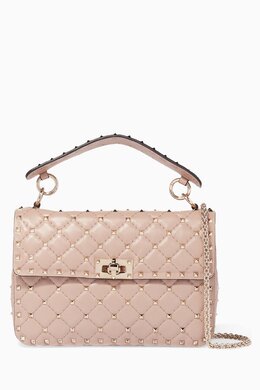 Valentino Garavani Beige Medium Rockstud Spike Leather Shoulder Bag 211666187_7762