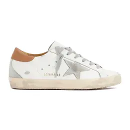 Golden Goose-White Ice Light Brown Super Star Calf Leather Sneakers-Donna 51976925086036