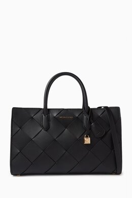 Michael Kors Medium Scarlett Satchel Bag in Woven Leather 218204878_13