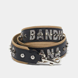 Dolce & Gabbana Black/Khaki Leather and Fabric Citta Di Palermo Studded Shoulder Bag Strap 1112422