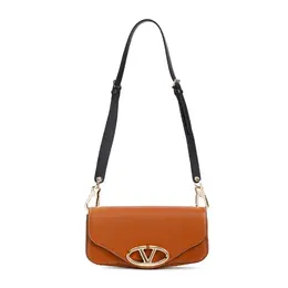 Valentino Garavani-Tan Brown Calf Leather Logo Small Shoulder Bag-Donna 51977102033236