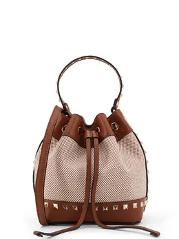 Valentino Garavani-Rockstud Spike Canvas And Leather Shoulder Bag-Donna 52417503166804