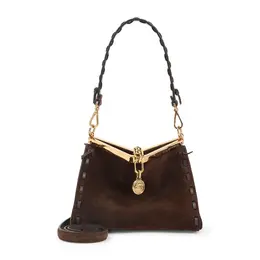 Etro-Dark Brown Vela S Suede Leather Shoulder Bag-Donna 52423850557780