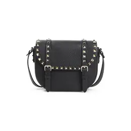 Valentino Garavani-Black Calf Leather Rockstud Small Messenger Shoulder Bag-Donna 52588328419668