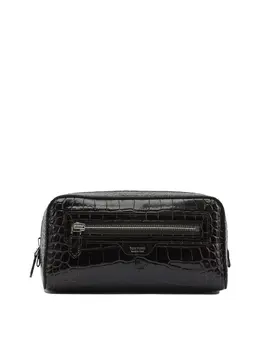Tom Ford-Crocodile Print Leather Beauty Case Clutches Marrone-Uomo 52676096950612