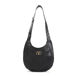 Valentino Garavani-Black Hobo Lambskin Shoulder Bag-Donna 52707952853332