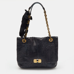 Lanvin Navy Blue Python Happy Flap Shoulder Bag 1241610
