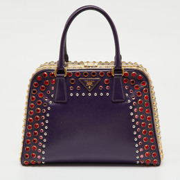 Prada Multicolor Saffiano Patent Leather Crystal Embellished Pyramid Frame Satchel 1241087