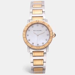 Bulgari White 18k Yellow Gold/Stainless Steel Mother of Pearl/Pink Sapphire BBLP33SG Wristlet Watch 33 mm 1238443