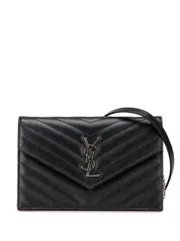 Saint Laurent 2016 Grain De Poudre Matelasse Chevron Monogram Chain Wallet crossbody bag 29324382