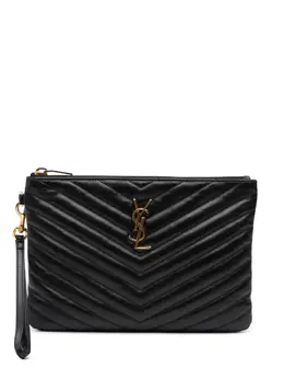 Saint Laurent 2016 Chevron Leather Monogram Zip A5 Wristlet Pouch clutch bag 32240148