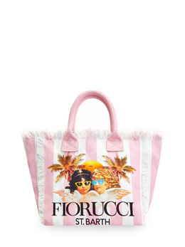 Mc2 Saint Barth Пляжная сумка из хлопка с принтом Fiorucci и бахромой 236276