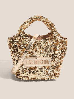 Love Moschino: Золотая спортивная сумка 