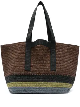 Loewe Fold Shopper raffia-weave logo tote bag 31218140