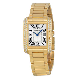 Cartier Tank Anglaise Silver dial 18kt Yellow Gold Ladies Watch wt100005