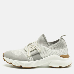 Tod's Grey/White Knit Fabric Kate Slip On Sneakers Size 39 1242154