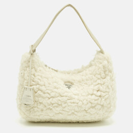 Prada White Wool Re-Edition 2000 Shoulder Bag 1237859