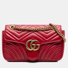 Gucci Red Medium GG Marmont Matelasse Leather Shoulder Bag 1242478