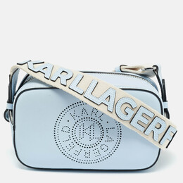Karl Lagerfeld Light Blue/White Leather K/Circle Camera Crossbody Bag 1237826