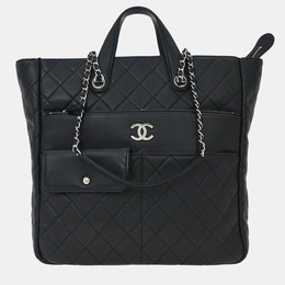 Chanel Black Lambskin Ultra Pocket Shopping Tote 2way Handbag 1242130