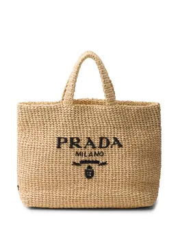 Prada logo-embroidered crochet tote bag 23742016