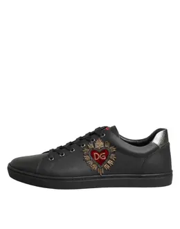 Dolce & Gabbana Black Leather Heart Embellished Sneakers Shoes - EU43.5/US10.5 mv8114-43.5