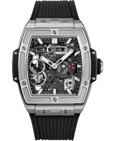 Hublot Spirit of Big Bang 614.NX.1170.RX Men's Watch Black Skeleton Dial Rubber Strap - Brushed Titanium Case, Manual Winding, Chronograph, 50m Water Resistant (arb27324)
