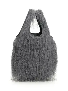 Dries Van Noten-Large Tote Bag With Fringe Handbags Grey-Donna 52729282494804